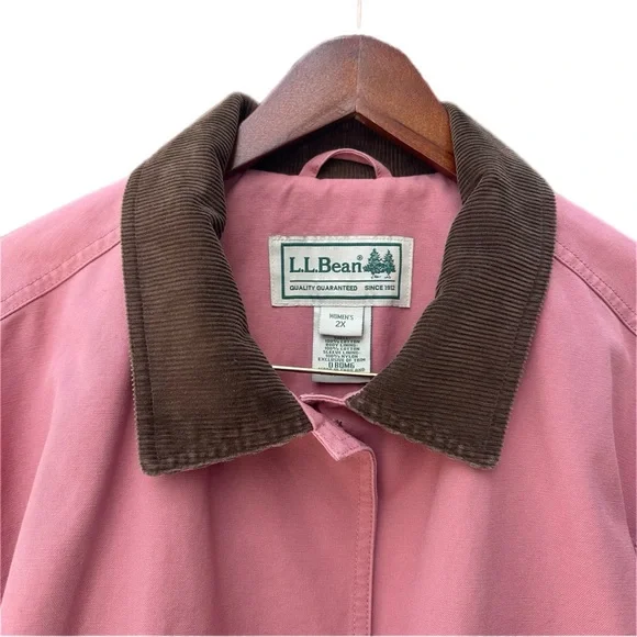 L.L.Bean Pink Barn Coat Women’s 2X Corduroy Collar Cotton Canvas Chore Jacket - Picture 3 of 9